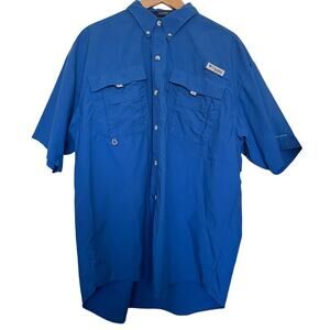 Columbia PFG Bahama II Fishing Shirt Mens Large Blue Short Sleeve Gorpcore
